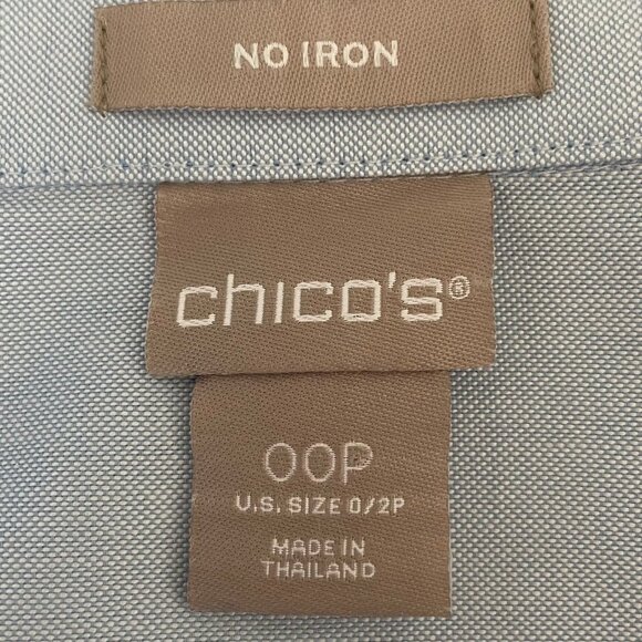 Chico's Pull On 3 Button Cotton Tunic Top w Lg Button Detail Lt Blue Sz 2P NWOT - Picture 11 of 13